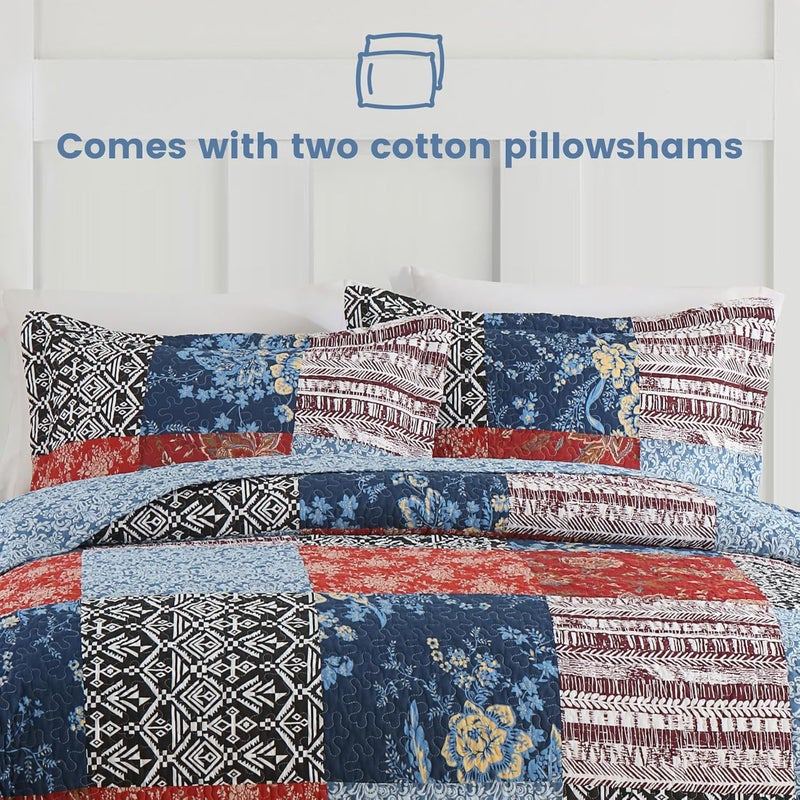 Secgo Twin Comforter Set for Bed - 100% Cotton Quilts Twin Size, Black Bedspreads (68 * 86 Inch) with 2 Pillow Shams, Patchwork Reversible Lightweight Bedding - Image 5